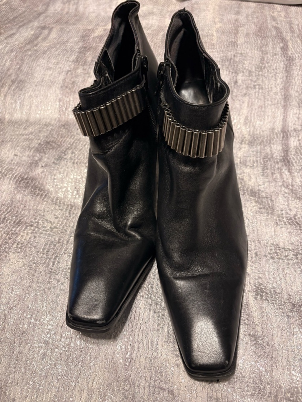 Nine West Black Leather Ankle Boots with Metallic Accent